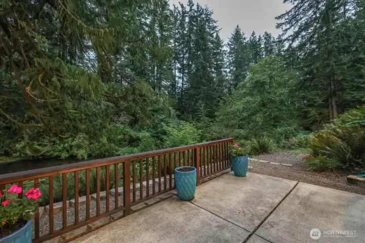 Patio overlooking the creek off of the daylight basement.