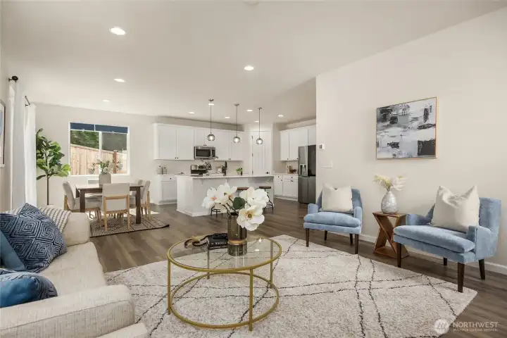 The open floorplan feels spacious and connected.