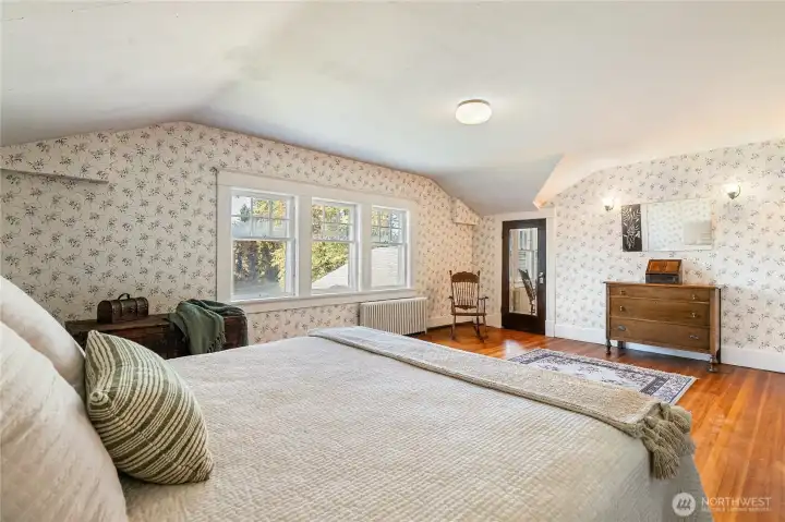 Spacious feel and closets at both ends of the room.