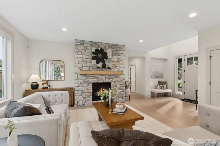 Main Floor Living Room with Cozy Gas Fireplace & Room for Large Couches