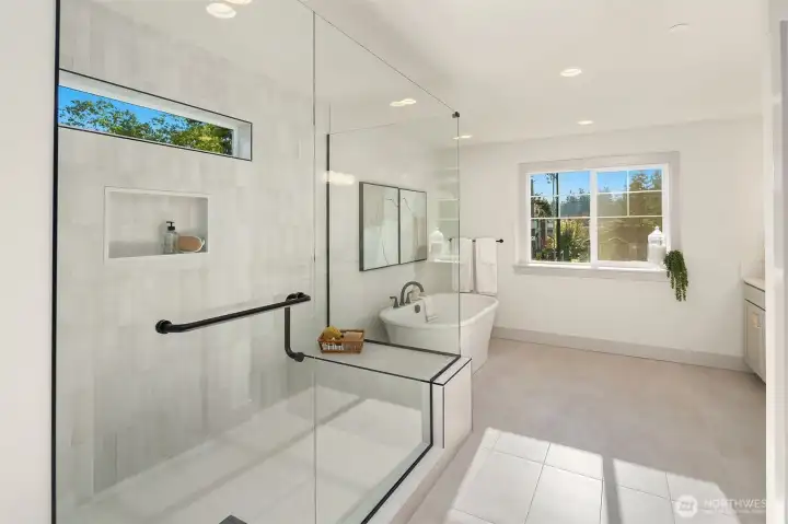 Luxury Five Piece Primary Bathroom with Soaking Tub and Large Shower
