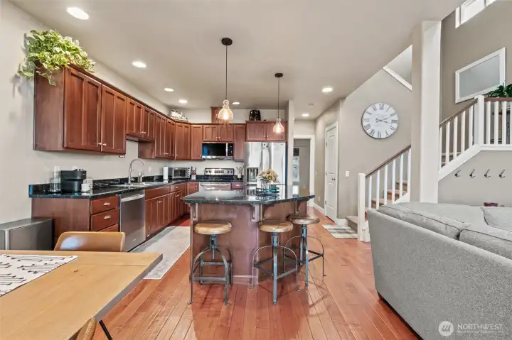 Engineered hardwood flooring in the living areas.