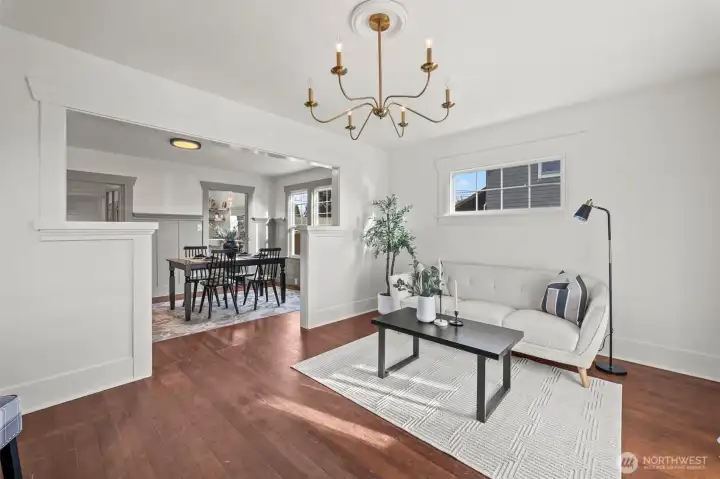 Living room open to dining room