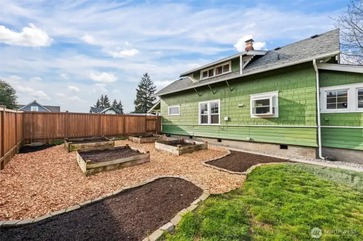 Garden area with raised beds