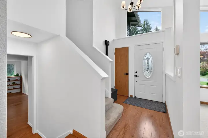 Stairs to upper floor and lower floor