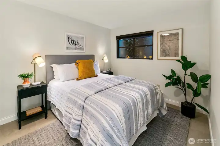 The guest bedroom easily doubles as an office.
