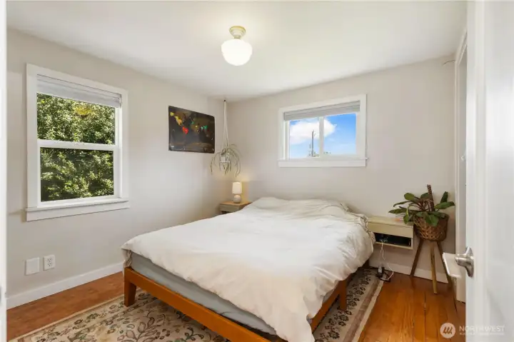 This is the primary bedroom. Notice how the hardwood floors extend into this room.