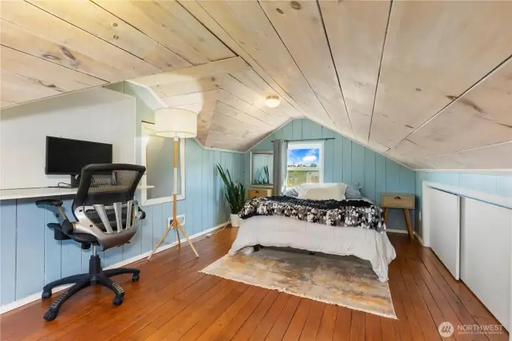 The upstairs can be used however you like - second bedroom, office space, play space, studio, etc.