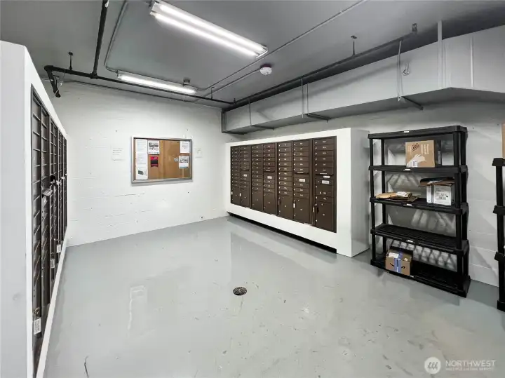 The secure mailroom is accessed through the garage.