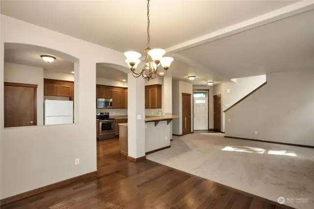 Nice Hardwood floors in the dining area and kitchen