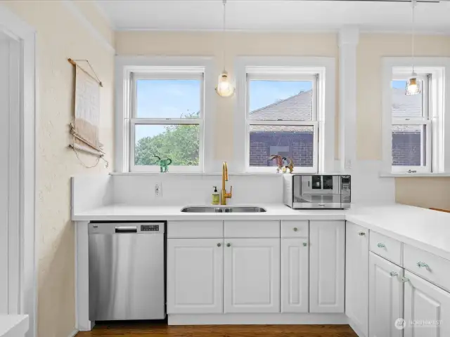 Enjoy views of Lake Union from your kitchen sink.
