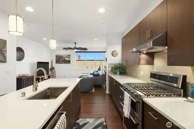 Stylish backsplash adding a designer touch.
