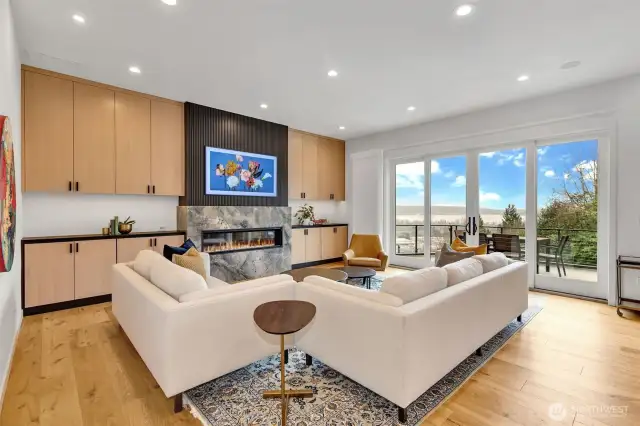 Living room with custom locally made cabinetry,