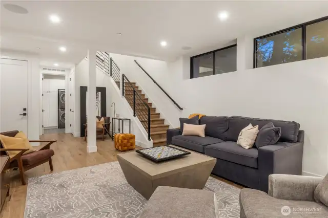 Large recreation/media room equipped with a 5.1 surround sound system.