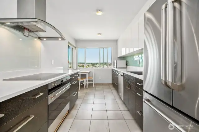 Galley Style Kitchen with Corner Windows