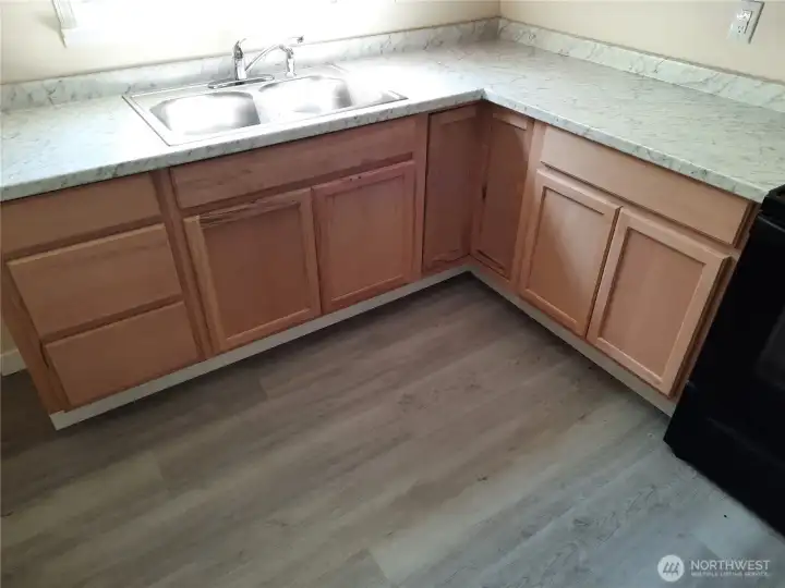 New kitchen cabinets, countertop and sink