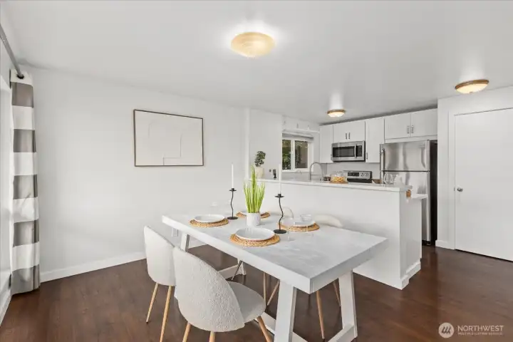 Dining room and galley kitchen.