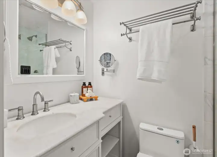 3/4 bath in the primary bedroom.