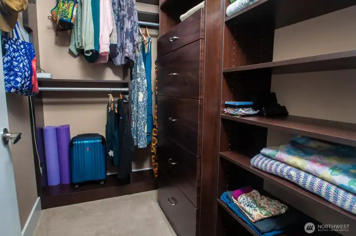 Primary suite includes custom closet with built-ins and...