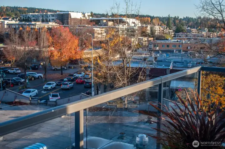 A view of downtown Kirkland from the common patio off Waterview's lobby.