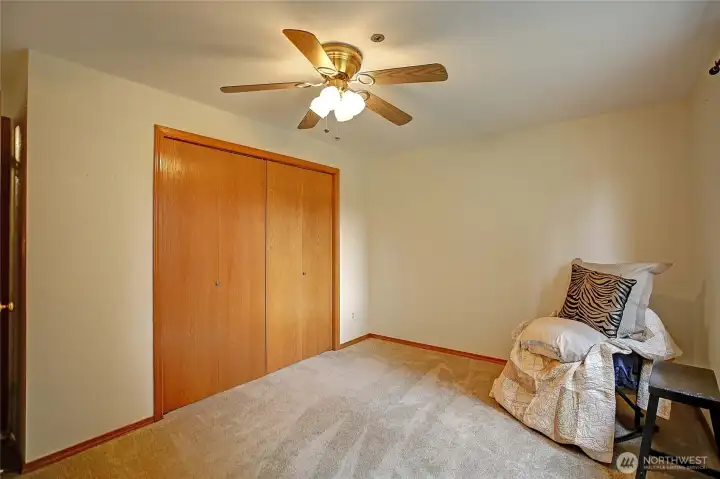 Closet wall of bedroom facing garden