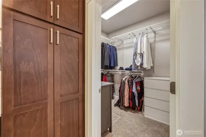 Storage galore- cabinets & walk in closet