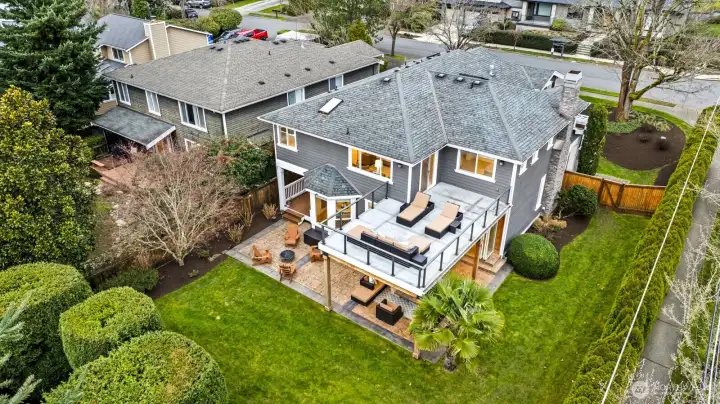 Aerial view of your backyard paradise - just imagine enjoying this space for summers to come!