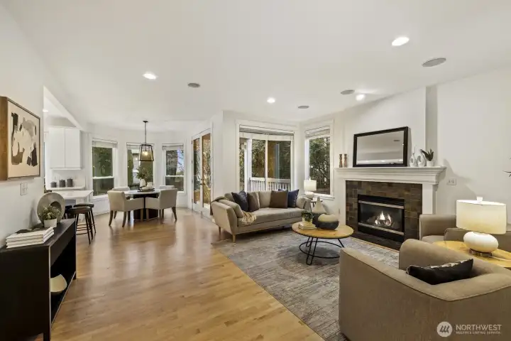 The family room is just off of the kitchen, perfect for never missing a moment of the big game while you grab a snack.