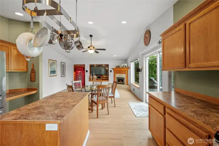 Views from the kitchen out to the living/dining areas