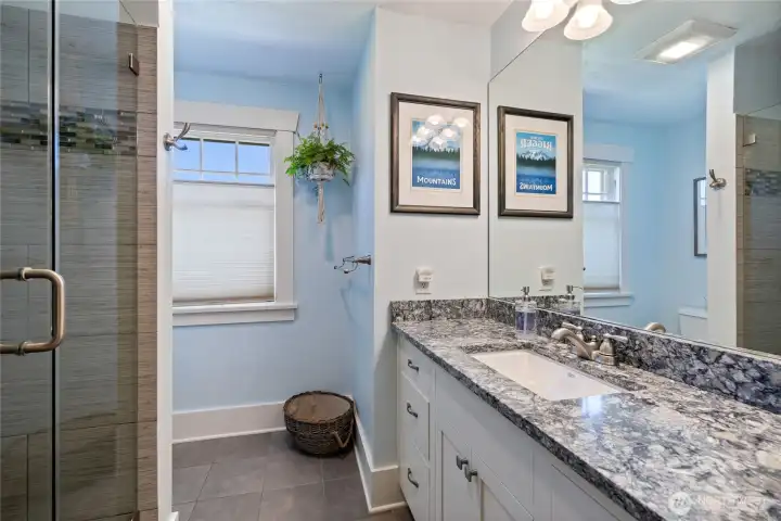 Second floor bathroom has nice updates in place.