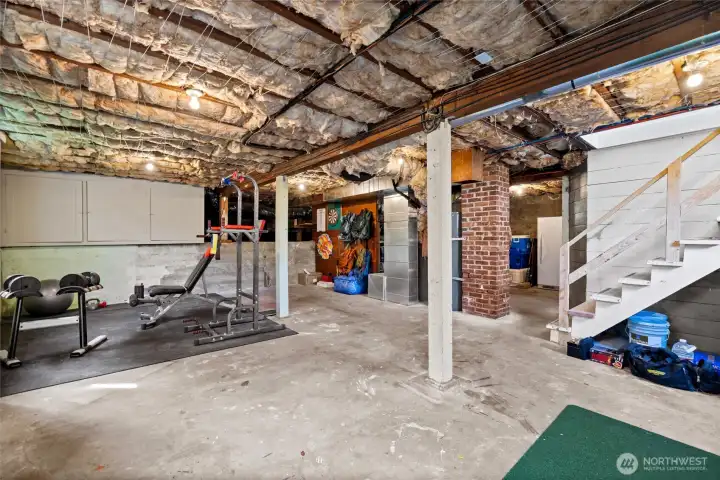Tall ceilings in the basement create many options. Permitted wiring updated & new subpanel in 2012,