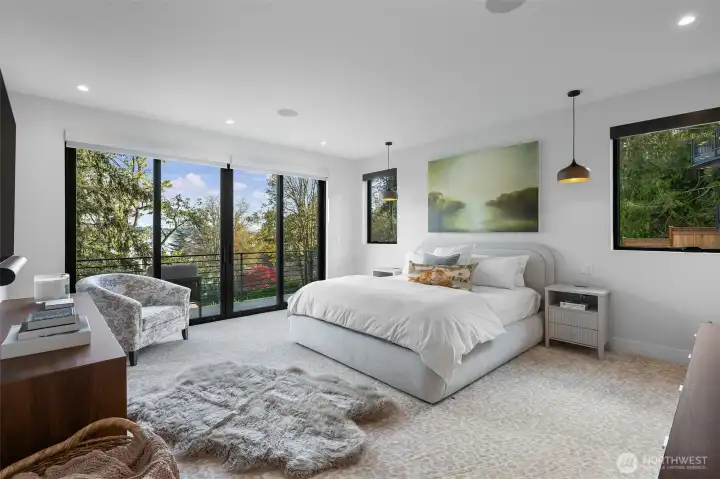Serene primary suite; grand in size and in outlook.