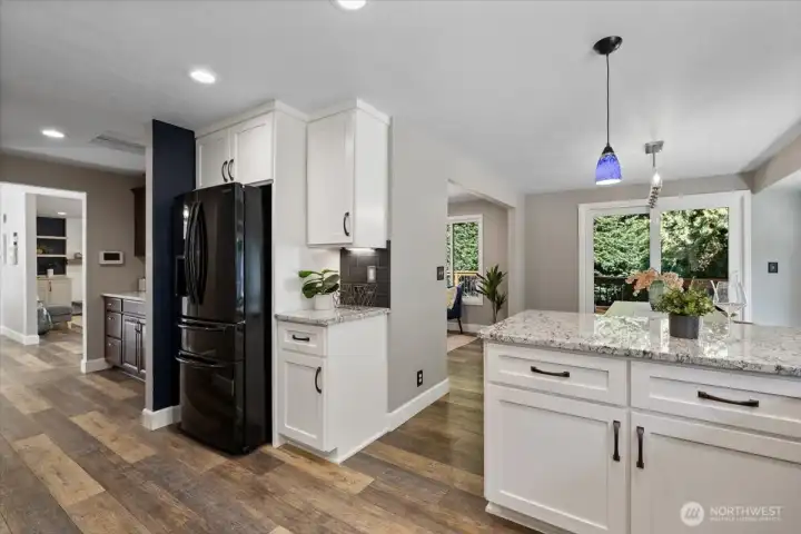 Undermount lighting where there is cabinetry, along with a fridge location that is easily accessible! Undermount lighting where there is cabinetry, along with a fridge location that is easily accessible!