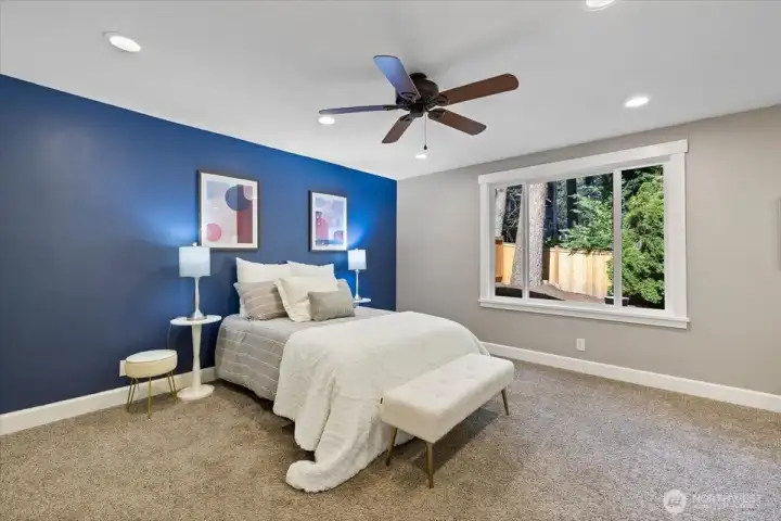 Downstairs bedroom is so spacious! Any bed fits plus extra room for dressors, end tables, etc... Downstairs bedroom is so spacious! Any bed fits plus extra room for dressors, end tables, etc...
