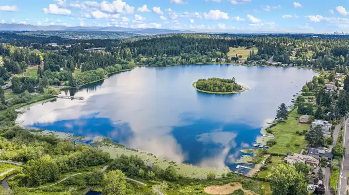 Beautiful views of Lake Ballinger and easy access for all its amenities and trails.