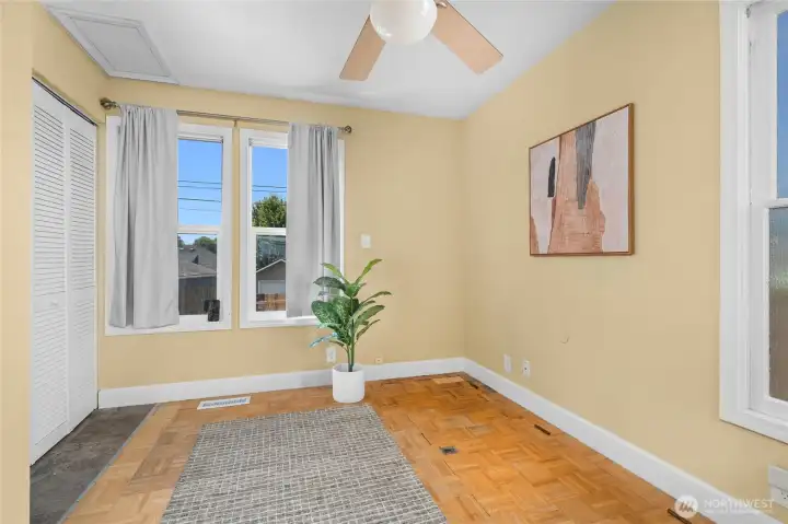 Spacious bonus room. Entry to basement is through the floor on the right side of the photo. Door lifts up to expose stairway. Spacious bonus room. Entry to basement is through the floor on the right side of the photo. Door lifts up to expose stairway.