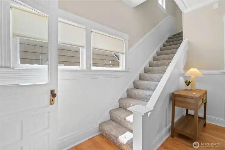 Stairs to upper level. Stairs to upper level.
