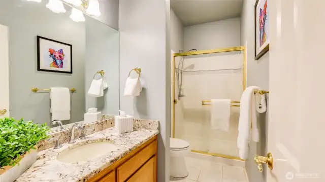 Convenient 3/4 guest bathroom on the main floor.