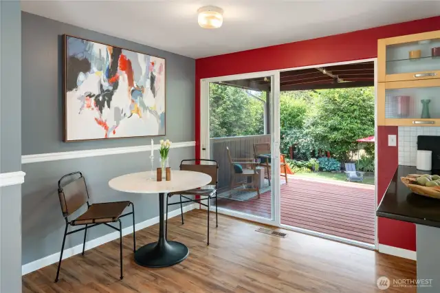 Kitchen opening to covered deck