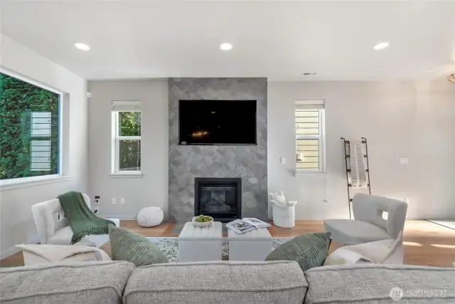 Updated fireplace surround pulls character and endless style into the living room