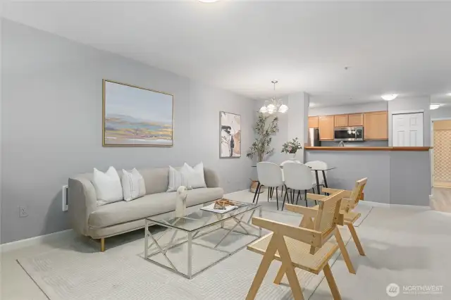 Living room and dining area