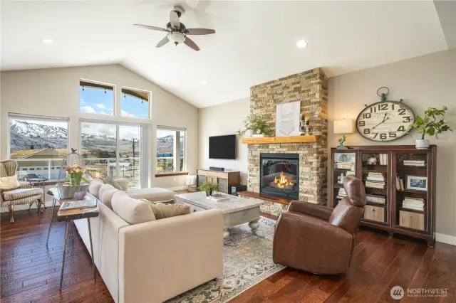 Here is the great room with banks of windows and doors to allow maximum views and natural light.