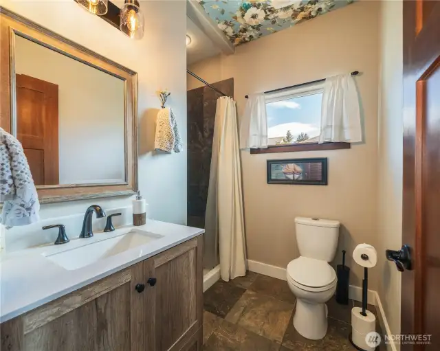 Here is the upper level, 3/4 bath. Come in from the spool and rinse off.