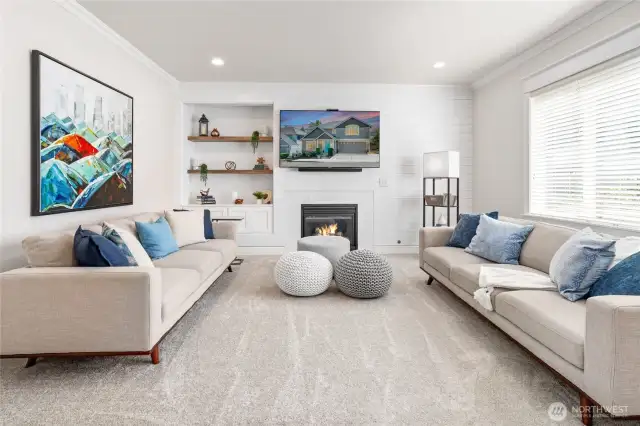 Light Filled Living Room on Main w Gas Fireplace