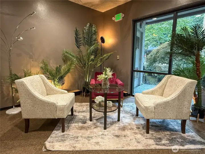 Warm and inviting lobby on the California Ave entrance.