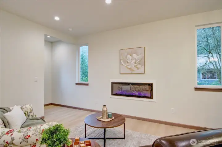 Built-in Electric Fireplace as the Centerpiece of the Greatroom.