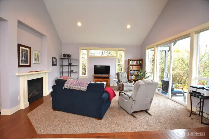 Vaulted ceilings and open space.
