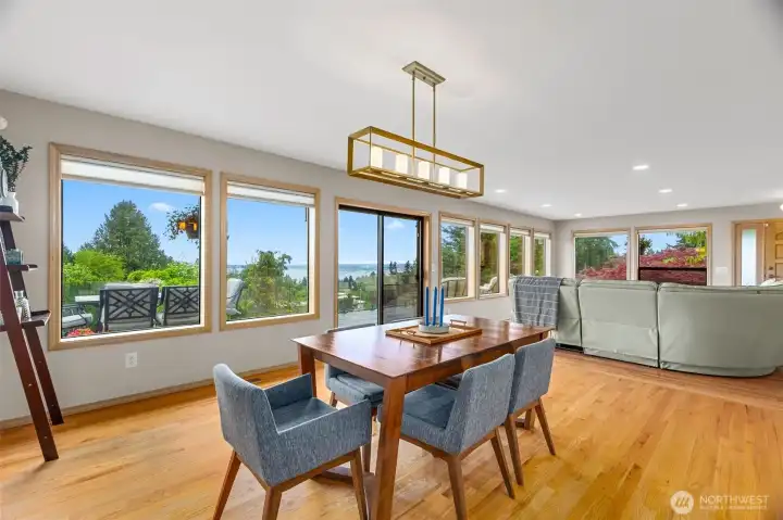 Dining area with lots of wall space to house a buffet or hutch.