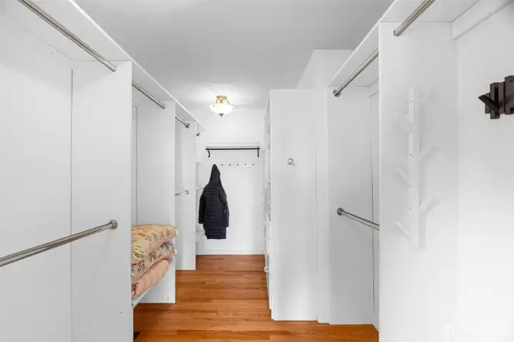 Stellar walk-in closet that lights up upon entering.
