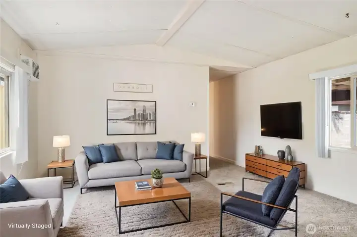 Virtuallly staged great room.